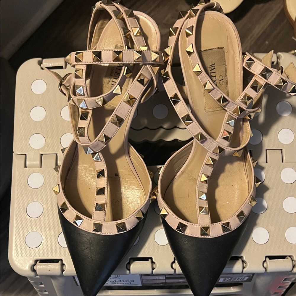 Valentino Black and Pink Heels with Gold Studs